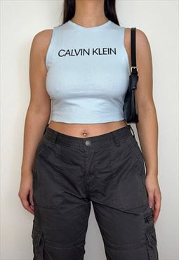 Reworked Calvin Klein Blue Tank Crop Top