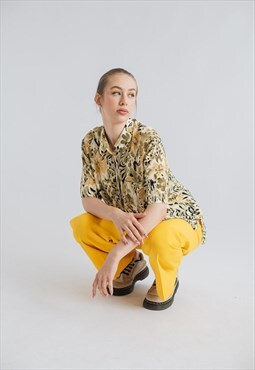 Vintage Boxy Fit Short Sleeve Floral Printed Shirt M