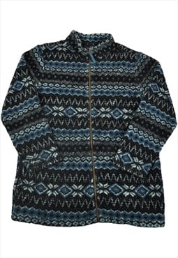 Vintage Fleece Jacket Retro Pattern Blue/Black Ladies Large