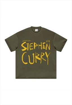 Khaki Curry Graphic fans Retro T shirt tee 