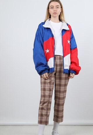 VINTAGE XL BLUE AND RED SHELL JACKET