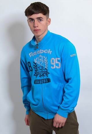VINTAGE REEBOK BIG LOGO JACKET IN BLUE LARGE