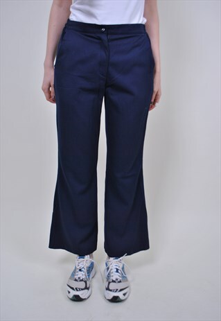 90S BLUE CHINO PANTS, VINTAGE FLARE WIDE TROUSERS