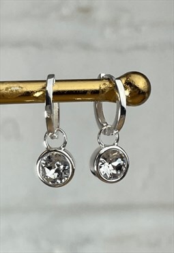 Sterling Silver Crystal Charm Huggies Earrings in Gift Box