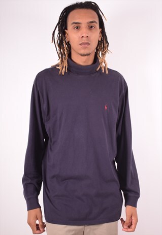 POLO RALPH LAUREN MENS VINTAGE TOP LONG SLEEVE XL NAVY 90S