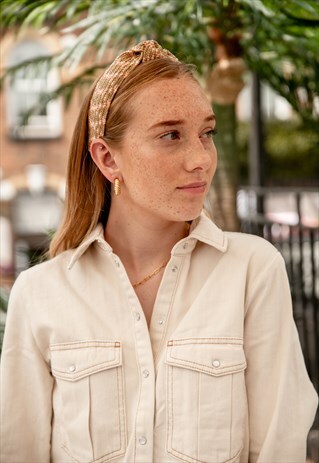RAFFIA HEADBAND WITH PINK AND WHITE THREAD