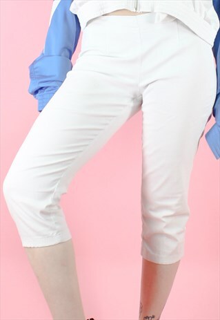 VINTAGE 90S CAPRI SHORTS Y2K WHITE LOW PARIS HILTON STYLE