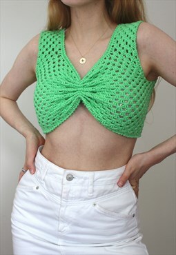 Light Green Crochet Rosa Ruched Crop Top
