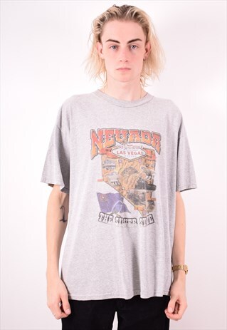 MENS VINTAGE LAS VEGAS T-SHIRT TOP XL GREY 90S