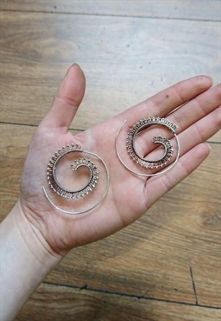 GRID SWIVEL HOOP EARRINGS SILVER