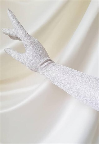 VINTAGE 50S SILVER LUREX GLITTER OPERA GLOVES / BRIDAL