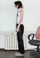 90'S VINTAGE BOOTCUT ROCKER LEATHER TROUSERS IN ONYX BLACK