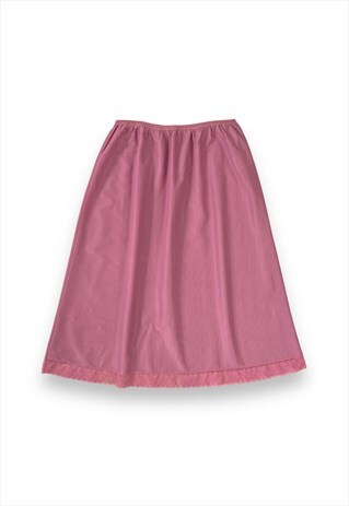 VINTAGE 80S 90S SLIP SKIRT PINK COTTAGECORE FLORAL LACE TRIM