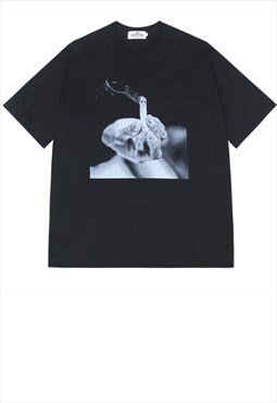 Cigarette print t-shirt Y2K smoke skater tee in black
