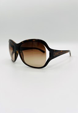 Prada Sunglasses Square Brown Oversized Logo Tortoiseshell