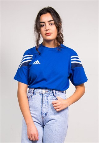 VINTAGE 90'S BLUE ADIDAS THREE STRIPE T-SHIRT