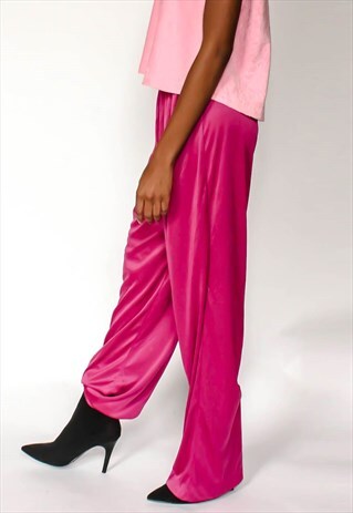 VINTAGE PINK SATIN HIGH WAIST WIDE LEG TROUSERS 90S