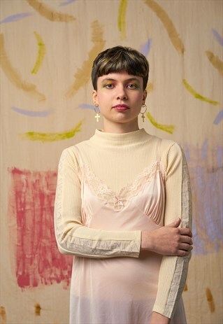 CREAM STRIPTEASE LONG SLEEVE TOP