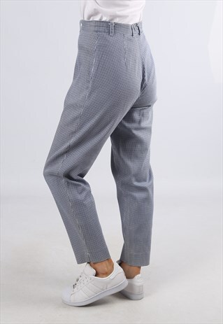 HIGH WAISTED TROUSERS CHECKED WIDE TAPERED UK 10 (GJ2E)