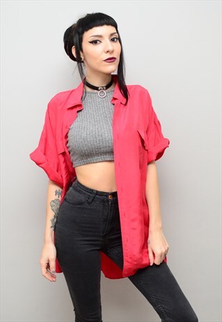 VINTAGE 90'S GENUINE SILK SCARLET RED OVERSIZED SHIRT