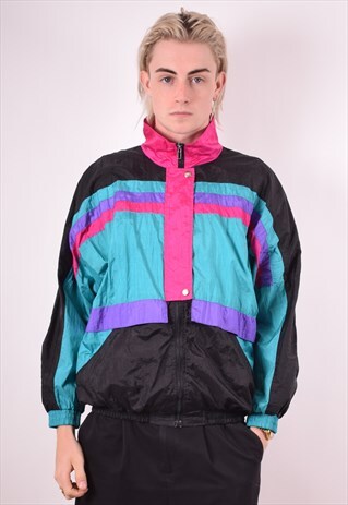 MENS VINTAGE TRACKSUIT TOP JACKET LARGE MULTI 90S