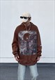 BROWN WASHED GRAPHIC COTTON OVERSIZED HOODIES 