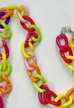colourful rainbow block colour unisex chain link necklace