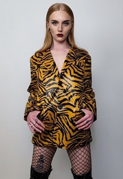 Faux leather tiger blazer PU animal print jacket going out