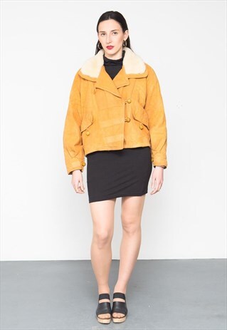 VINTAGE 80'S SHEEPSKIN AVIATOR FLIGHT SUEDE COAT JACKET