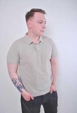 Vintage men beige minimalist polo shirt 