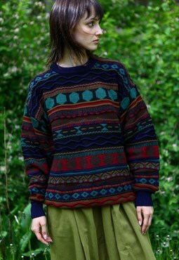 Vintage Coogi Style Oversize Jumper Crew Neck Sweater Medium