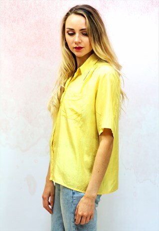 1990S VINTAGE SUNSHINE YELLOW PURE SILK OVERSIZED SHIRT