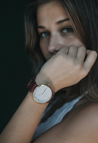 GENUINE BURGUNDY LEATHER WATCH