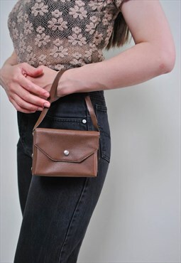 Vintage 90's brown purse, minimalist mini hand bag 