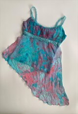 Vintage Y2K Blue And Pink Cami Lace Top Festival Boho