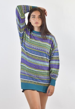VINTAGE 90S PURPLE PATTERNED KNIT JUMPER