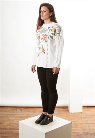 OVERSIZED FLORAL SWEATER / COTTON 90S JUMPER