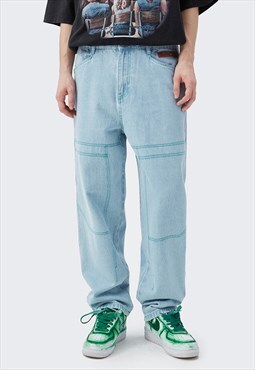 Kalodis vintage topstitched distressed straight-leg jeans