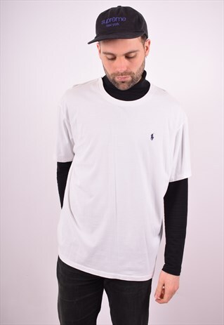 POLO RALPH LAUREN MENS VINTAGE T-SHIRT TOP XL WHITE 90'S