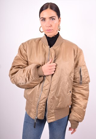 WOMENS VINTAGE REVERSIBLE BOMBER JACKET XL BEIGE 90'S