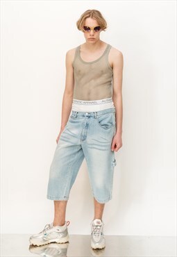 Vintage Y2K iconic stonewash wide shorts in light blue