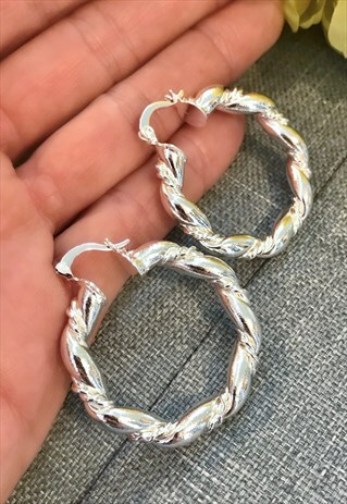 SILVER PLATED TWISTED HOOP EARRINGS