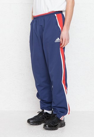 VINTAGE RETRO NAVY RED ADIDAS TRACK BOTTOMS JOGGERS
