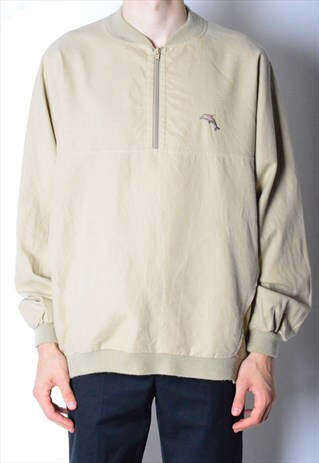 VINTAGE 80S BEIGE LINEN BLEND EMBROIDERED DOLPHIN JACKET