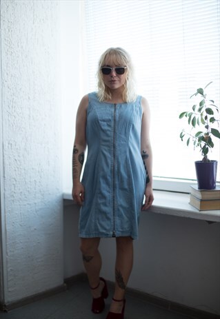 VINTAGE 90'S LIGHT BLUE DENIM SLEEVEESS DRESS