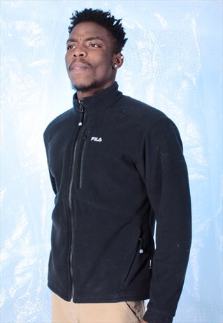VINTAGE FILA BLACK ZIPPED EMBROIDERED FLEECE JUMPER