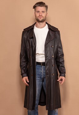 Vintage 70's Men Leather Coat in Dark Brown
