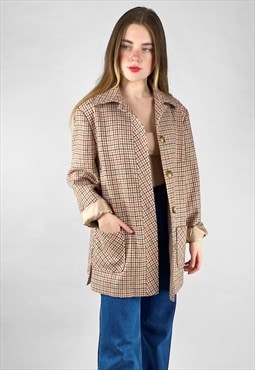 Vintage 70's Brown Cream Check Wool Heritage Ladies Jacket