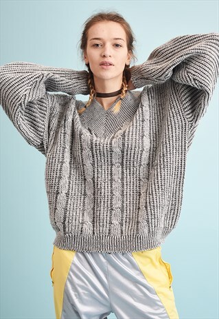 80'S RETRO OVERSIZED CHUNKY MONOCHROME DADS KNIT JUMPER