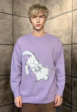 Animal patch fluffy sweater knit retro rabbit jumper purple